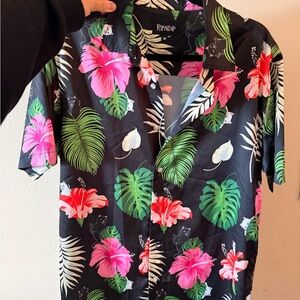 NWOT Ripndip Black Shirt with Pink and Green Floral Design